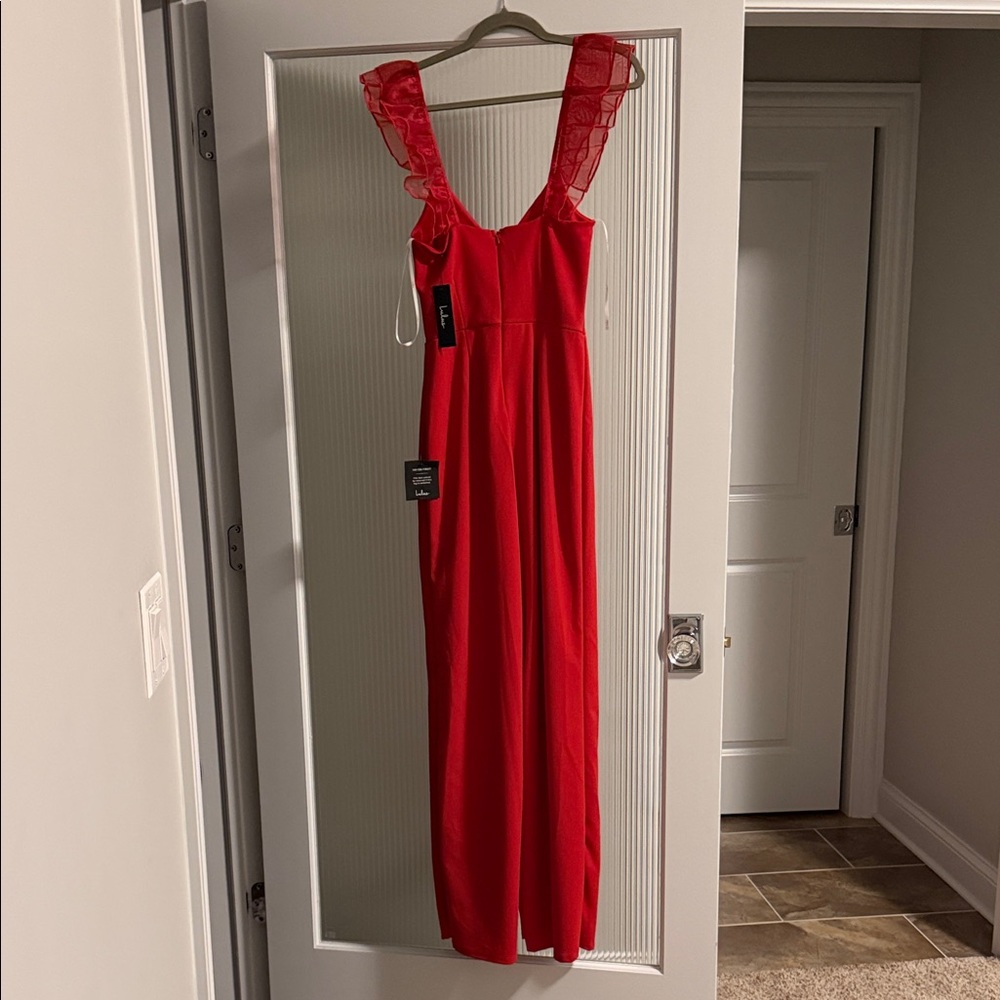 Lulus Luxe Position Red Ruffled Wide-Leg Jumpsuit - Picture 2 of 9